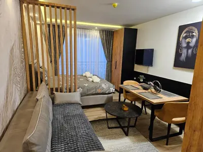 a living room with a couch and a bed at Bella vista KOP in Kopaonik