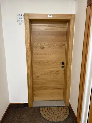a wooden door in a room with a rug at Juli Kop in Kopaonik