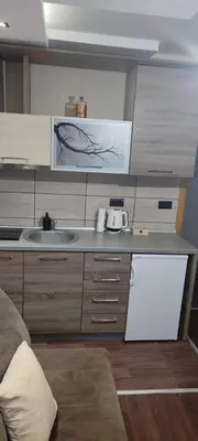 a kitchen with a sink and a counter top at Apartman LuPa in Kopaonik