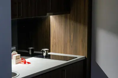 a kitchen with a sink and a counter top at Apartman Spust Angella in Kopaonik