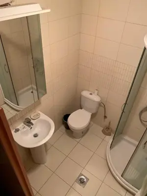 a bathroom with a toilet and a sink and a shower at Apartman Sofi in Vrnjačka Banja