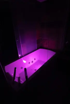 a purple lighted bathtub in a dark room at Pavlovic Luxury Spa in Vrnjačka Banja