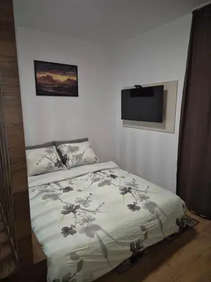 a bedroom with a bed and a flat screen tv at Avalon apartments in Kopaonik