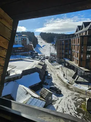 a view of a ski resort in the snow at Konak Zvečan 307 in Kopaonik