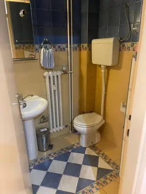 a bathroom with a toilet and a sink at Sindjelicev trg apartment in Niš
