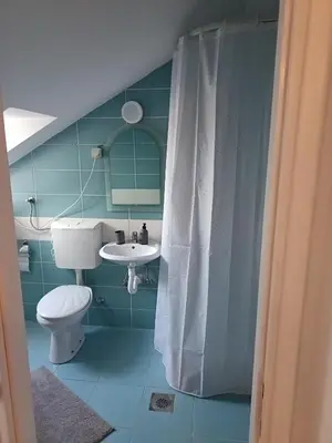 a bathroom with a toilet and a sink at Niš,centar udobnosti in Niš