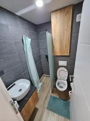 a bathroom with a toilet and a sink and a shower at Hop na Kop Residence Hill App 103 in Kopaonik