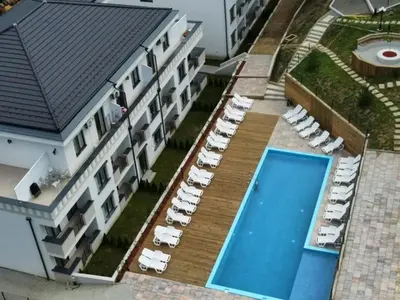 an aerial view of a hotel with a swimming pool at VB Crown in Vrnjačka Banja