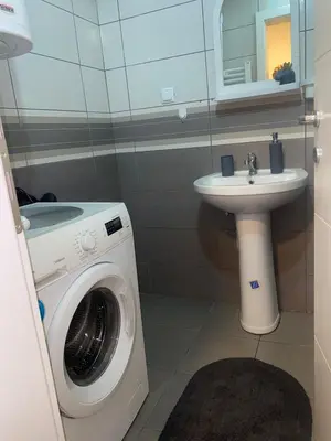 a bathroom with a washing machine and a sink at Apartman Filip in Kruševac