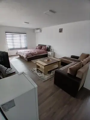 a living room with a couch and a table at Apartmani SARA Vranje in Vranje