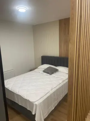 a bedroom with a large bed with white sheets at Apartman Dasha in Brzeće