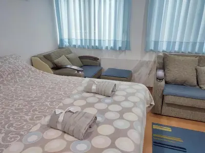 a living room with a bed and a couch at Smeštaj Vesna in Soko Banja