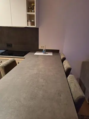 a kitchen with a long table in a room at Zepterme Apartman 012 in Vrnjačka Banja