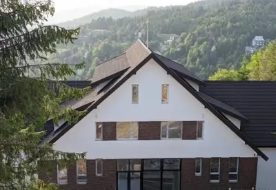 a house with a black and white roof at Apartment Treska Kop in Kopaonik