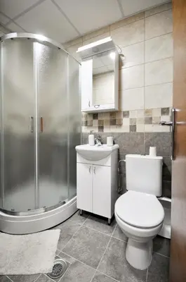 a bathroom with a shower and a toilet and a sink at Apartman Cvetkovic in Vrnjačka Banja