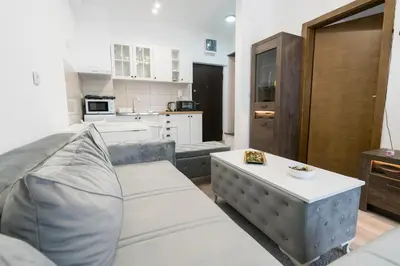 a living room with a couch and a table at Apartman Vića in Jagodina