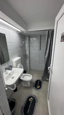 a bathroom with a toilet and a sink at Lucky Apartments in Leskovac
