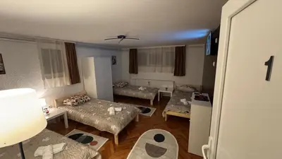 a living room with couches and chairs in a room at Lucky Apartments in Leskovac