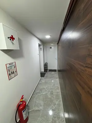 a hallway with a fire hydrant and a wall at Lucky Apartments in Leskovac