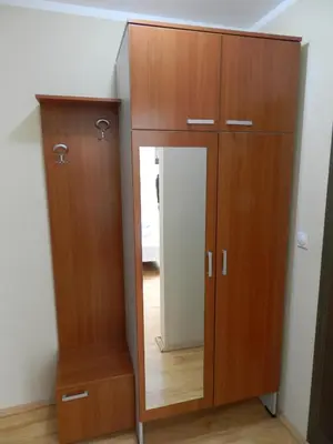 a large wooden cabinet and mirror in a room at Villa MILSA Half Board & Pool in Soko Banja