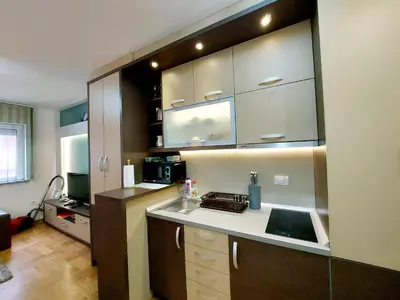 a kitchen with a sink and a microwave at Apartman Maslačak Vrnjačka Banja in Vrnjačka Banja