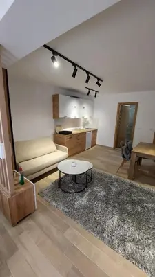 a living room with a couch and a table at Apartman Mećavnik Kopaonik in Kopaonik