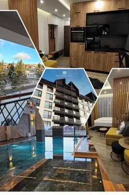 a collage of three pictures of a hotel room at Kopaonik, Apartman FORELIA, Residence hill in Kopaonik
