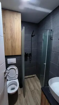 a bathroom with a toilet and a shower and a sink at Kopaonik, Apartman FORELIA, Residence hill in Kopaonik