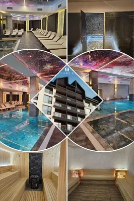 a collage of four pictures of a building at Kopaonik, Apartman FORELIA, Residence hill in Kopaonik