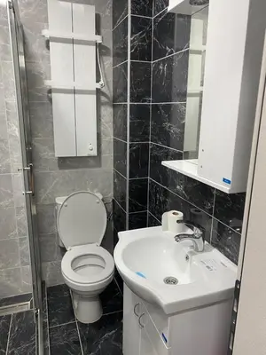 a small bathroom with a toilet and a sink at Apartmani Ivanović in Vrnjačka Banja
