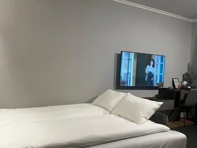a bedroom with a bed and a flat screen tv at Mountain stars Kopaonik in Kopaonik