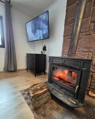 a living room with a fireplace and a tv at Mountain Nook in Kopaonik