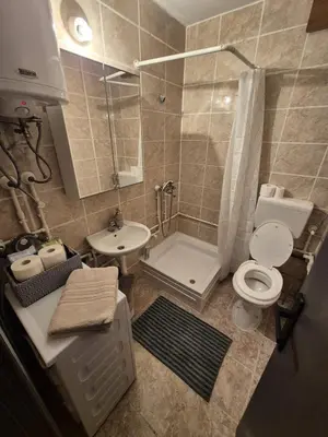 a bathroom with a toilet and a shower and a sink at Mountain Nook in Kopaonik