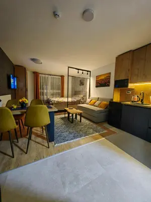 a living room with a couch and a table at Porta Porta 22 Kopaonik - free garage in Kopaonik