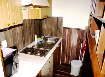a small kitchen with a sink and a stove at Vila Nikola 202 centar in Kopaonik