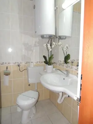 a bathroom with a sink and a toilet at Guest House Dabi in Kruševac