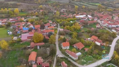 an aerial view of a suburb with houses at Etno selo Katunija in Katun