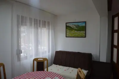 a small bedroom with a bed and a window at Planinska kuća Arbinje in Dojkinci