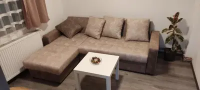 a living room with a couch and a table at Apartman Aki in Niš
