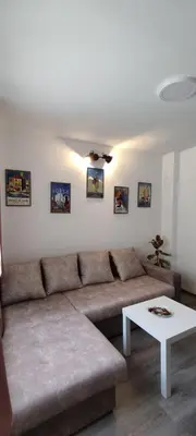 a living room with a couch and a table at Apartman Aki in Niš