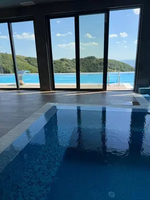 a swimming pool with a view of the water at Gold Elegant & Spa Kop in Kopaonik