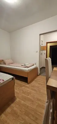 a room with two beds and a table in it at Vila Vienna in Zaječar
