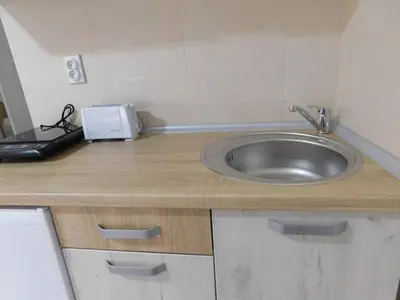 a kitchen counter with a sink and a toaster at Vila VRH in Crni Vrh