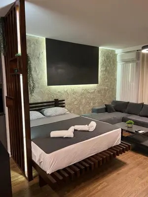 a bedroom with two beds and a couch at LiboroPlanet in Niš