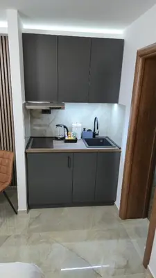 a kitchen with a sink and a counter top at California Apartments in Niš