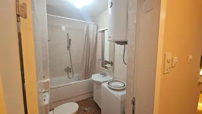a small bathroom with a toilet and a shower at Riverside rest in Niš