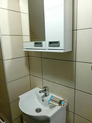 a bathroom with a sink and a mirror at Apartman Anči in Vrnjačka Banja
