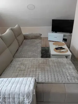a living room with a bed and a couch at Apartman Anči in Vrnjačka Banja