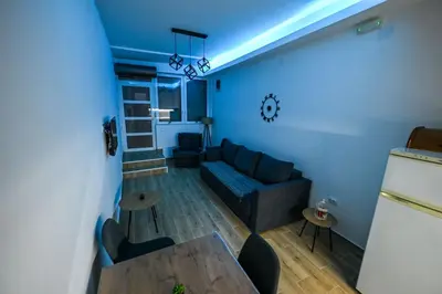 a living room with a couch and a table at STAN na DAN MITIC FREE PARKING in Vranje