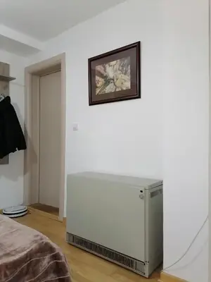 a white refrigerator in a room with a picture on the wall at Royal 019 in Vrnjačka Banja